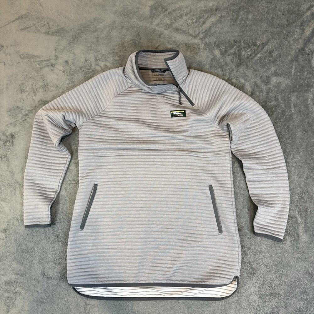 L.L.Bean Striped quarter zip performance pullover, gray Size S Regular